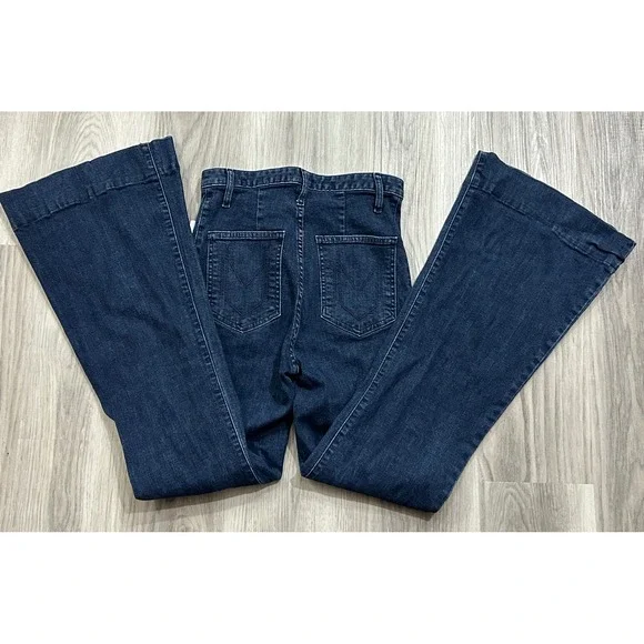 Mumu Blue Women's High Rise Flare Jeans Dark Indigo Patch Pocket Size 28 luxury - Picture 9 of 9